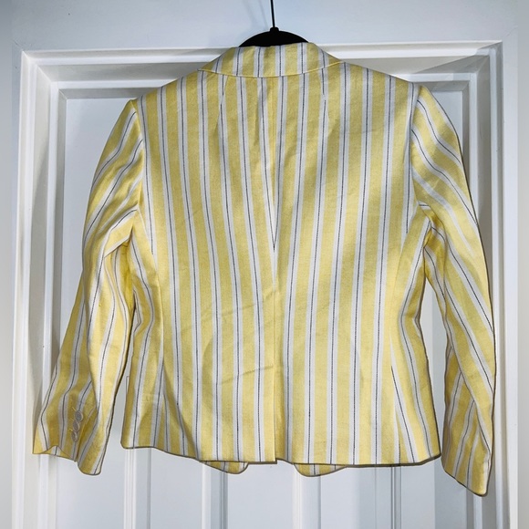 VINTAGE Banana Republic Blazer, Yellow, Cream Stripe, Womens, Sz 0P, Linen Blend - Picture 2 of 9